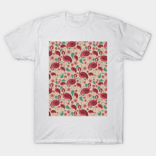 Flamazing day flamingos pattern orange background T-Shirt by Arch4Design